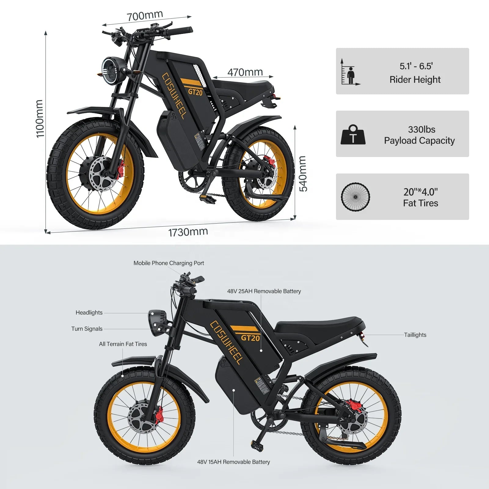 HKM-139475 Powerful Dual Motor Electric Mountain Bike – 3000W, 48V 40AH, Dual Battery, Advanced Suspension, 40-60km/h Speed