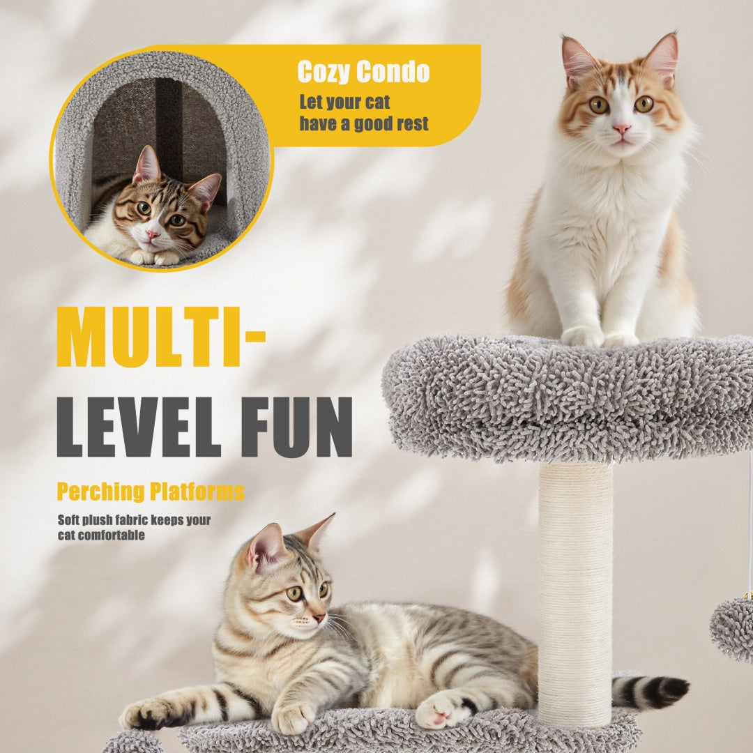 HKM-1396029 Cactus-Shaped Small Cat Tree Tower with Curved Bed and Scratching Post