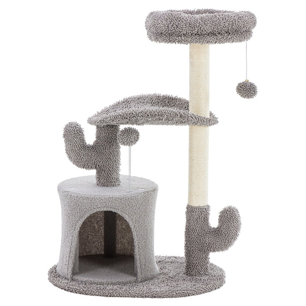 HKM-1396029 Cactus-Shaped Small Cat Tree Tower with Curved Bed and Scratching Post