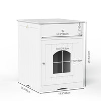 HKM-1396413 Wooden Cat Litter Box Enclosure with Drawer – Indoor Pet House and Nightstand in White