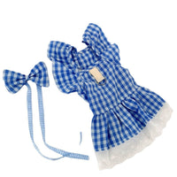 HKM-1397309 Plaid Lace Dog Skirt with Fly Shoulder Sleeve in Yellow, Pink, and Blue - Sizes XS to XL