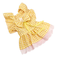 HKM-1397309 Plaid Lace Dog Skirt with Fly Shoulder Sleeve in Yellow, Pink, and Blue - Sizes XS to XL