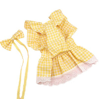 HKM-1397309 Plaid Lace Dog Skirt with Fly Shoulder Sleeve in Yellow, Pink, and Blue - Sizes XS to XL