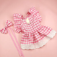 HKM-1397309 Plaid Lace Dog Skirt with Fly Shoulder Sleeve in Yellow, Pink, and Blue - Sizes XS to XL