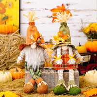 HKM-139731 Harvest Season Maple Leaf Straw Hat Hanging Dwarf Doll for Thanksgiving Decor