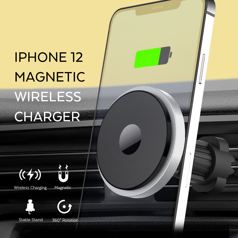 HKM-139795 Magnetic Wireless Charger for iPhone 12 and Compatible Models - Aluminum Alloy Design, 10W Fast Charging