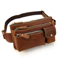 HKM-139795 Retro Crazy Horse Leather Chest Bag - Men's Lightweight Waterproof Messenger Bag in Ranger Tan
