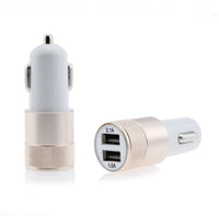 HKM-139987 Dual USB Car Charger - 2.1A Aluminum Alloy Multi-Function Charging Head, Compatible with Tablets and Power Banks, Various Colors Available