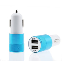 HKM-139987 Dual USB Car Charger - 2.1A Aluminum Alloy Multi-Function Charging Head, Compatible with Tablets and Power Banks, Various Colors Available