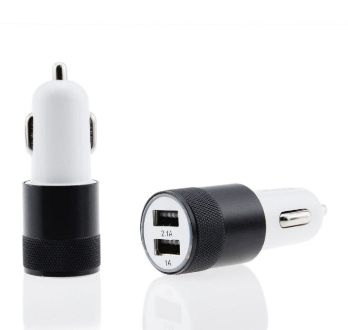 HKM-139987 Dual USB Car Charger - 2.1A Aluminum Alloy Multi-Function Charging Head, Compatible with Tablets and Power Banks, Various Colors Available