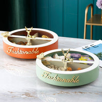 HKM-140051 Premium Round Metal Fruit Bowl - Snack Storage Box in Green, Orange, Blue, and Light Green