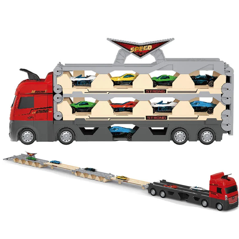 HKM-140179 Transforming Truck Storage Slot Toy Set with 6 Die Cast Cars for Kids Ages 3 and Up