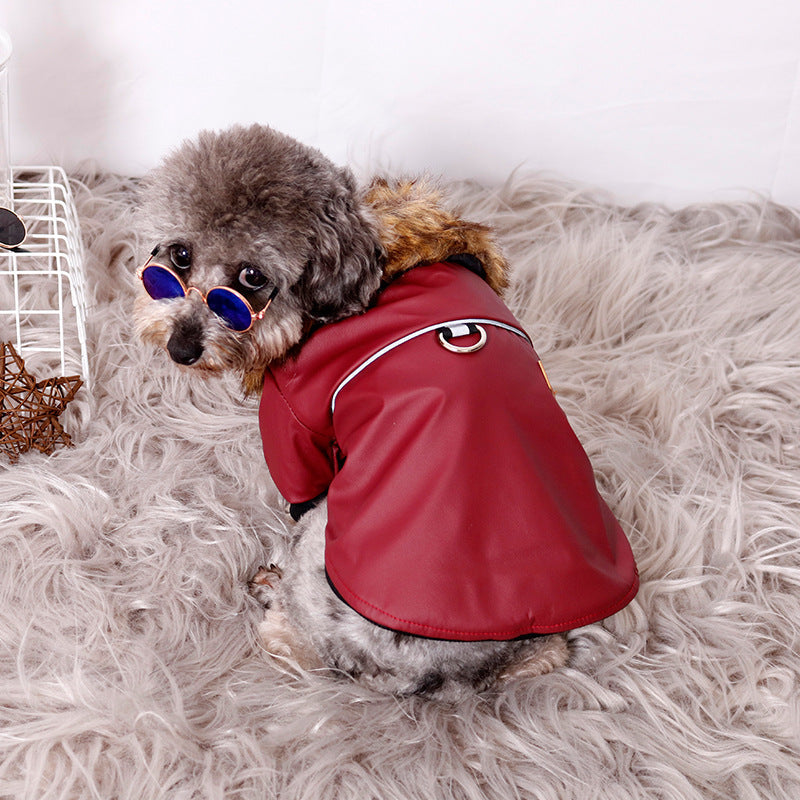 HKM-1402685 Reflective Warm Pet Fur Coat with Fur Collar for Cold Weather
