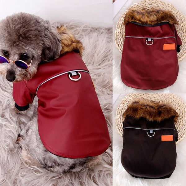 HKM-1402685 Reflective Warm Pet Fur Coat with Fur Collar for Cold Weather