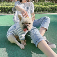 HKM-1403581 Bipedal Striped Modal Cotton T-Shirt for Small Dogs and Cats - Parent-Child Matching Outfit