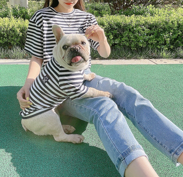 HKM-1403581 Bipedal Striped Modal Cotton T-Shirt for Small Dogs and Cats - Parent-Child Matching Outfit