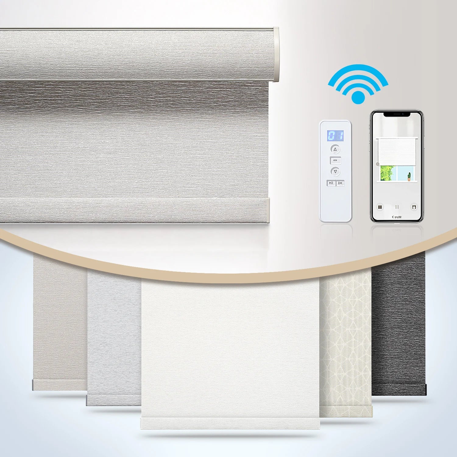 HKM-140499 Motorized Blackout Roller Blinds with Smart Remote Control for Easy Installation in Home or Office