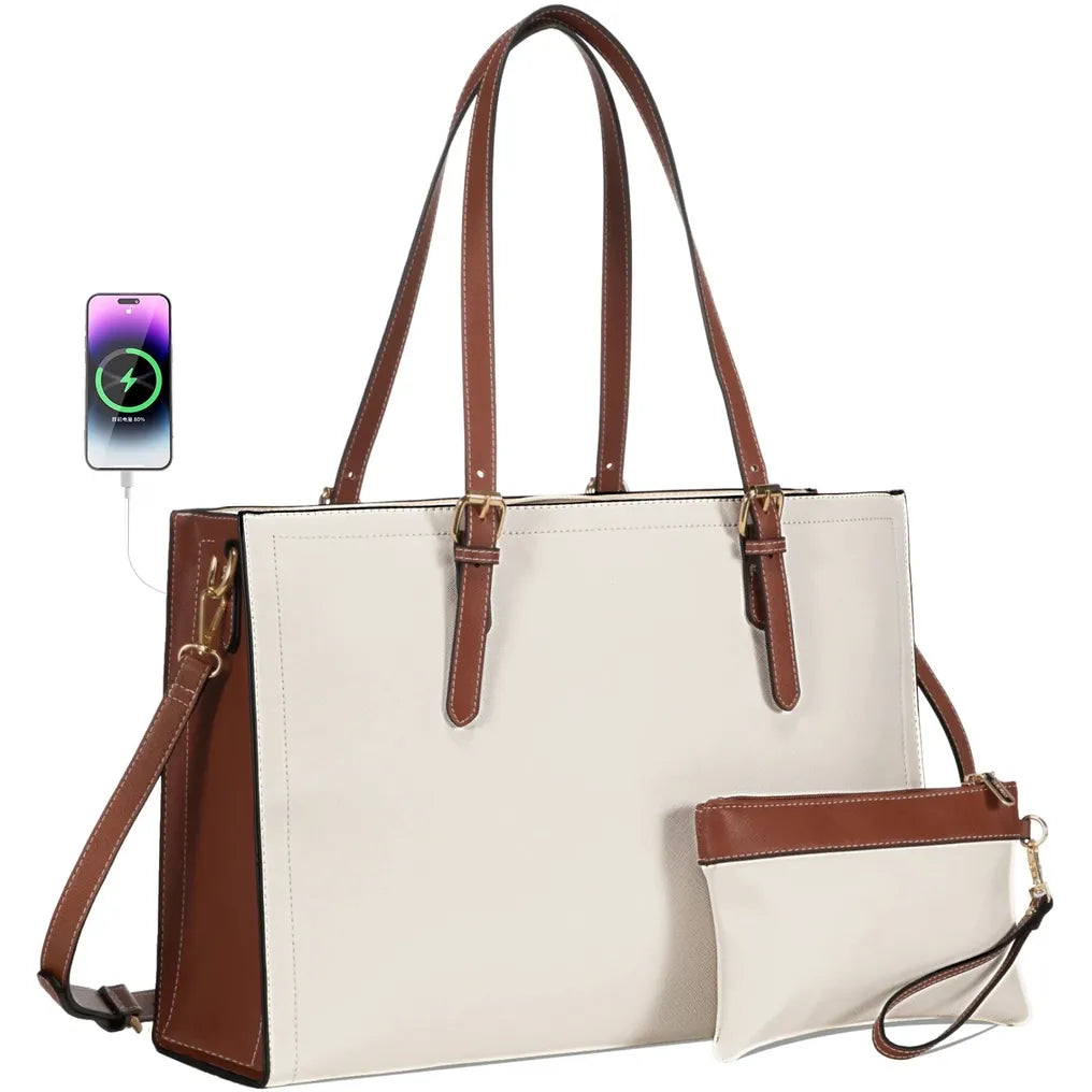 HKM-140627 Custom Ladies Handbags Set - 2pcs Shoulder Bags with Wallet for Office and Laptop Use