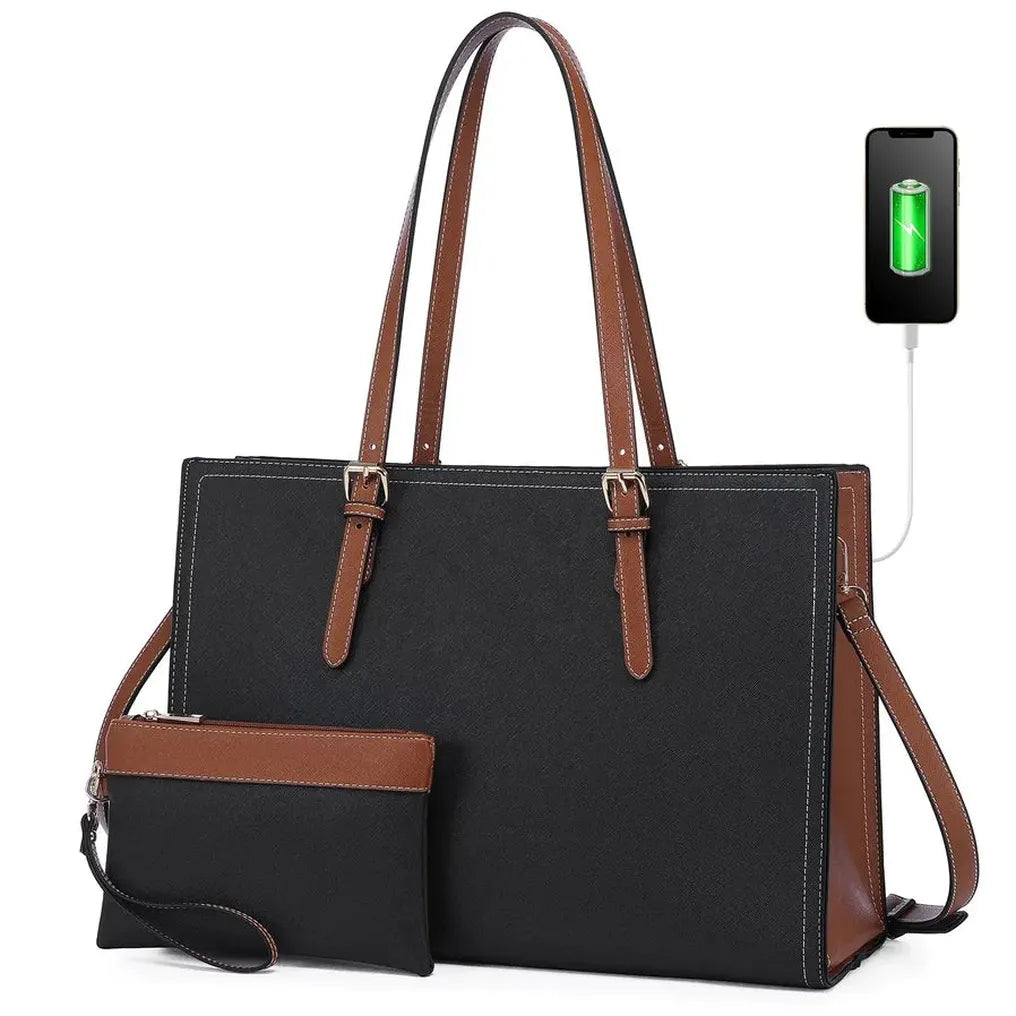HKM-140627 Custom Ladies Handbags Set - 2pcs Shoulder Bags with Wallet for Office and Laptop Use