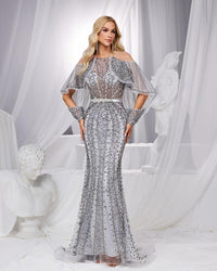 HKM-140627 Elegant Silver Evening Dress for Women - Style EZ25181
