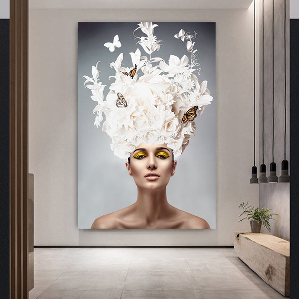 HKM-140627 Modern Decorative Painting on Canvas - Framed Blue and Cream Artwork, Rectangular Design