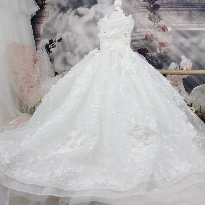 HKM-1406653 Elegant White Embroidered Princess Dress for Pets, Multiple Sizes Available