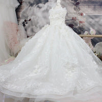 HKM-1406653 Elegant White Embroidered Princess Dress for Pets, Multiple Sizes Available