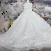 HKM-1406653 Elegant White Embroidered Princess Dress for Pets, Multiple Sizes Available