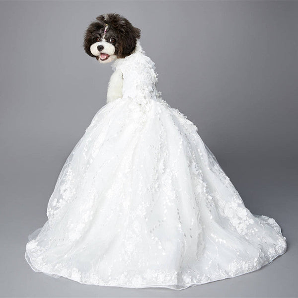 HKM-1406653 Elegant White Embroidered Princess Dress for Pets, Multiple Sizes Available