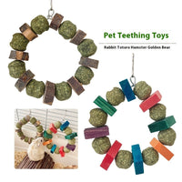 HKM-1406909 Hamster and Small Animal Molar Bite Toy with Decorative Applewood and Straw Ring
