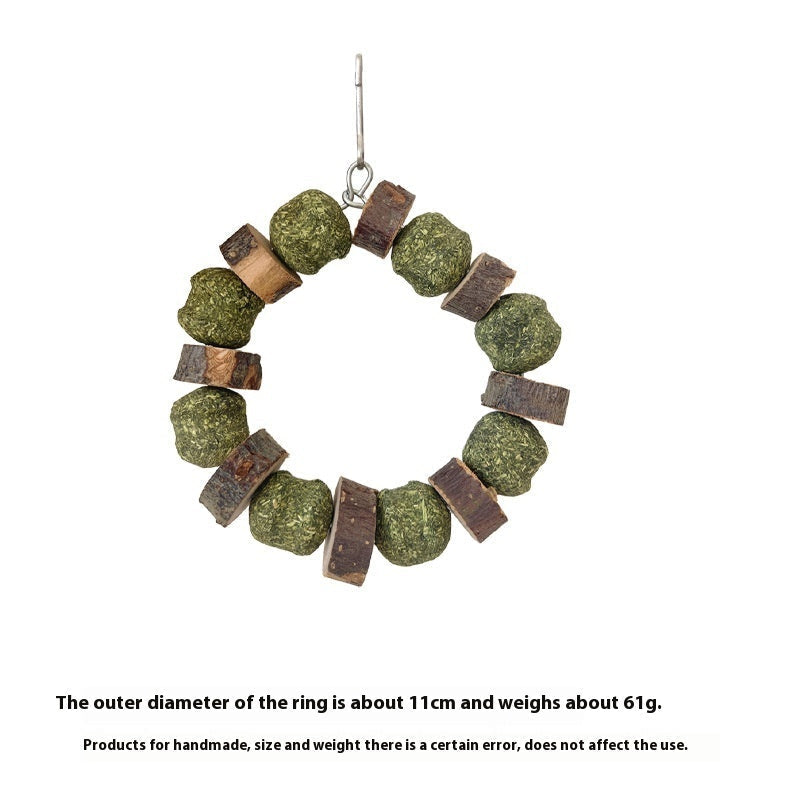 HKM-1406909 Hamster and Small Animal Molar Bite Toy with Decorative Applewood and Straw Ring