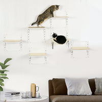 HKM-1407549 Wall-Mounted Cat Shelves with Cozy Hammock and Climbing Platforms for Indoor Cats, Supports Up to 11 lbs.