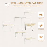 HKM-1407549 Wall-Mounted Cat Shelves with Cozy Hammock and Climbing Platforms for Indoor Cats, Supports Up to 11 lbs.
