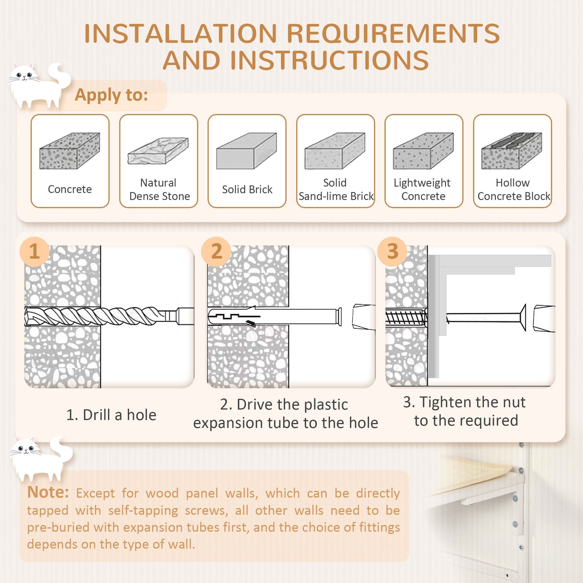 HKM-1407549 Wall-Mounted Cat Shelves with Cozy Hammock and Climbing Platforms for Indoor Cats, Supports Up to 11 lbs.
