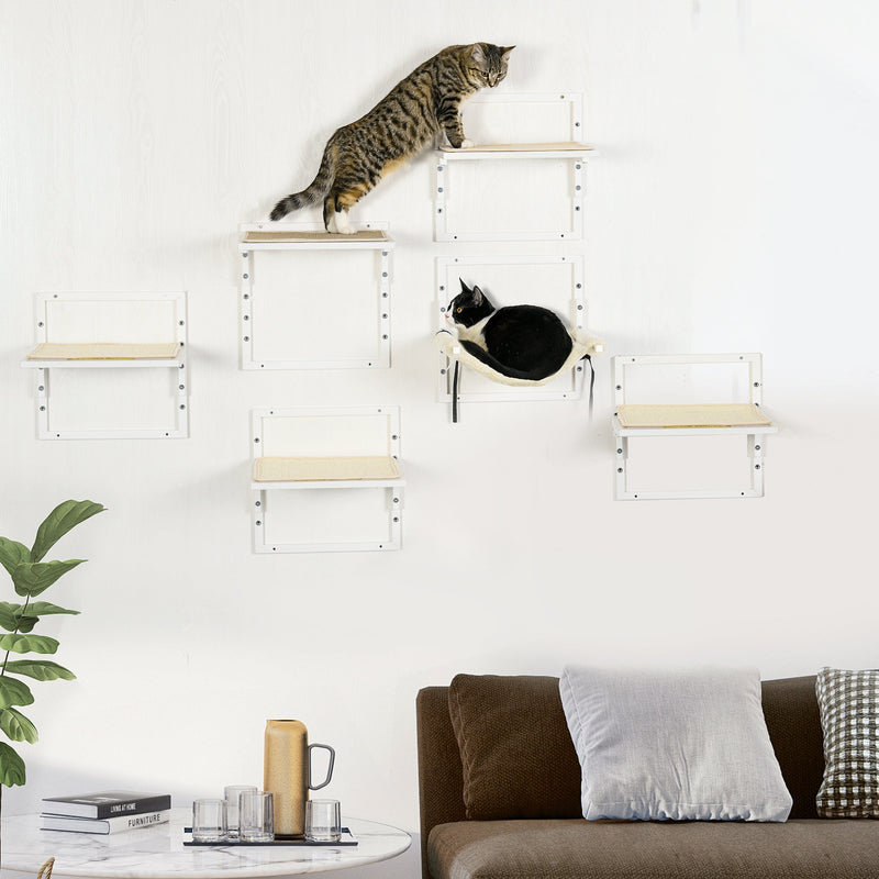 HKM-1407549 Wall-Mounted Cat Shelves with Cozy Hammock and Climbing Platforms for Indoor Cats, Supports Up to 11 lbs.