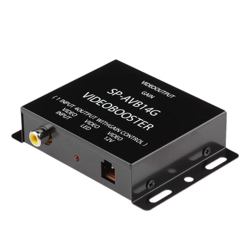 HKM-140755 4-Way AV Video Splitter - One Input to Four Outputs, Compact Design for Car Use, 12V Power Supply