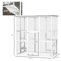 HKM-1408317 Spacious Wooden Outdoor Cat House with Six Platforms and Weather Protection, 71" L, White