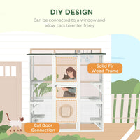 HKM-1408317 Spacious Wooden Outdoor Cat House with Six Platforms and Weather Protection, 71" L, White