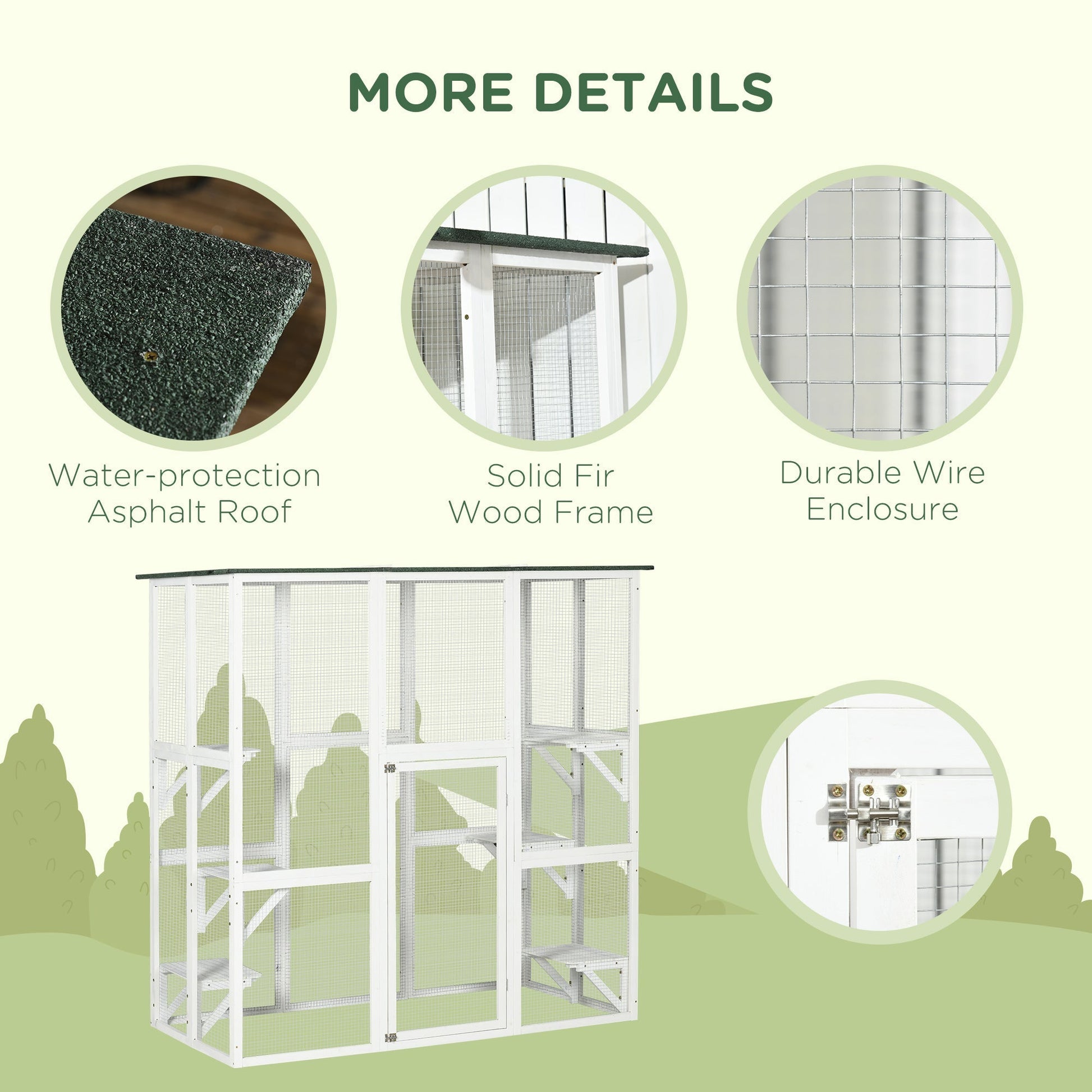 HKM-1408317 Spacious Wooden Outdoor Cat House with Six Platforms and Weather Protection, 71" L, White