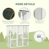 HKM-1408317 Spacious Wooden Outdoor Cat House with Six Platforms and Weather Protection, 71" L, White