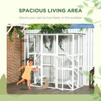 HKM-1408317 Spacious Wooden Outdoor Cat House with Six Platforms and Weather Protection, 71" L, White
