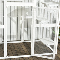 HKM-1408317 Spacious Wooden Outdoor Cat House with Six Platforms and Weather Protection, 71" L, White
