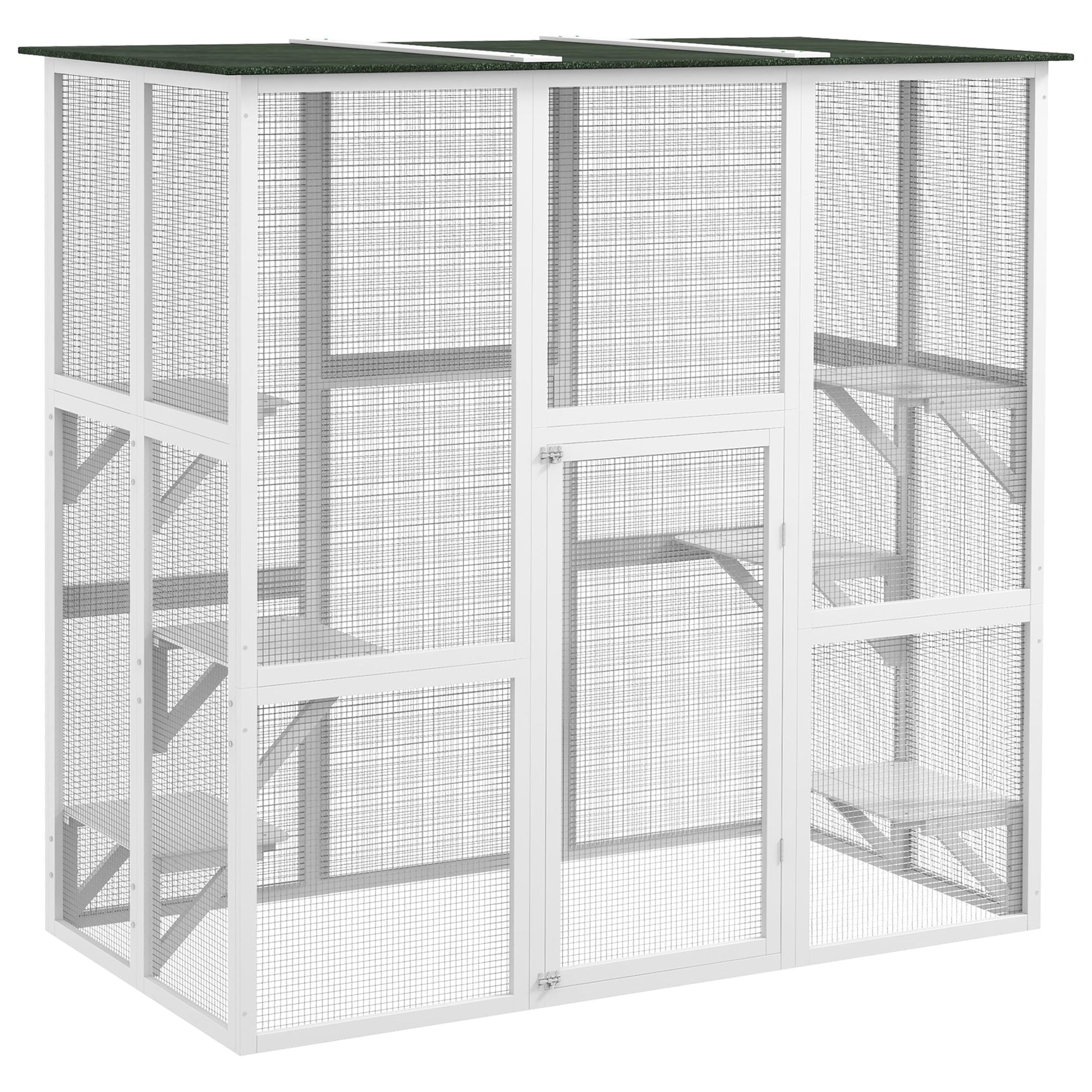 HKM-1408317 Spacious Wooden Outdoor Cat House with Six Platforms and Weather Protection, 71" L, White