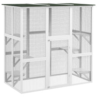 HKM-1408317 Spacious Wooden Outdoor Cat House with Six Platforms and Weather Protection, 71" L, White