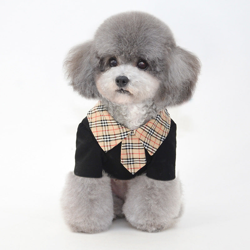 HKM-1408445 Summer Cotton Thin Polo Shirt for Small Dogs in Black and White