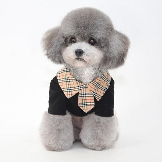 HKM-1408445 Summer Cotton Thin Polo Shirt for Small Dogs in Black and White
