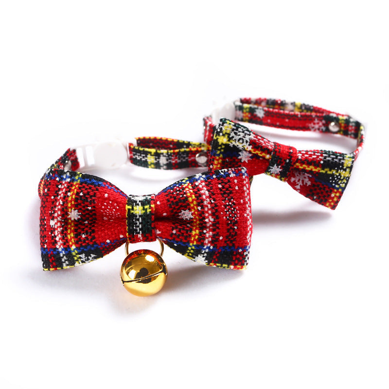 HKM-140947 Snowflake Christmas Red Plaid Adjustable Pet Bow Tie Collection in Various Style Options