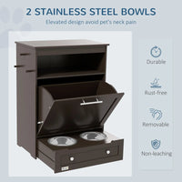 HKM-1409725 Gray Pet Feeder Station with Storage Cabinet and Dual Bowls, Ideal for Food and Water