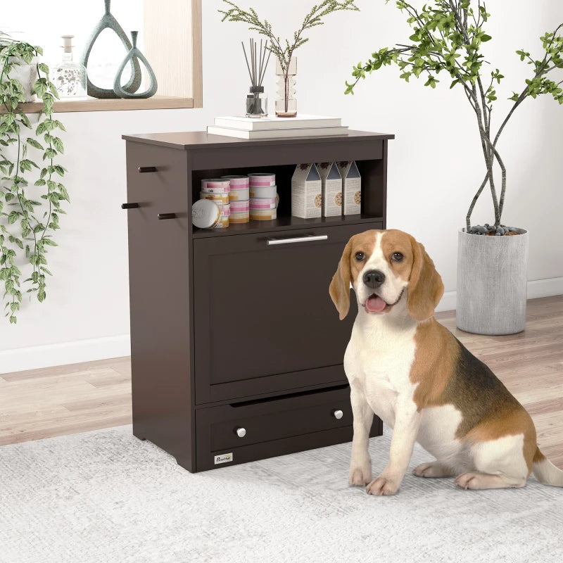 HKM-1409725 Gray Pet Feeder Station with Storage Cabinet and Dual Bowls, Ideal for Food and Water