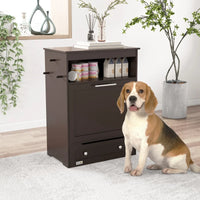 HKM-1409725 Gray Pet Feeder Station with Storage Cabinet and Dual Bowls, Ideal for Food and Water